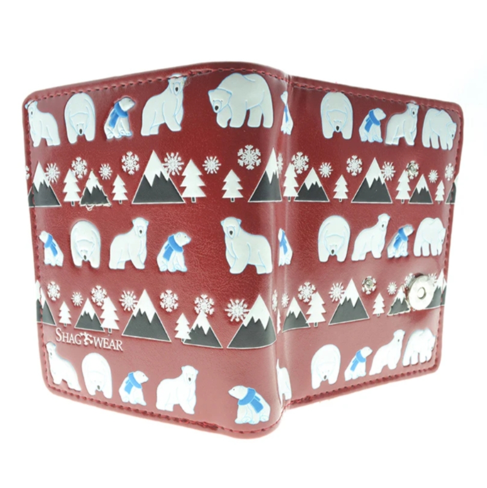 Shagwear Small Wallet Premium Vegan Leather Designer Polar Bear Pattern Red